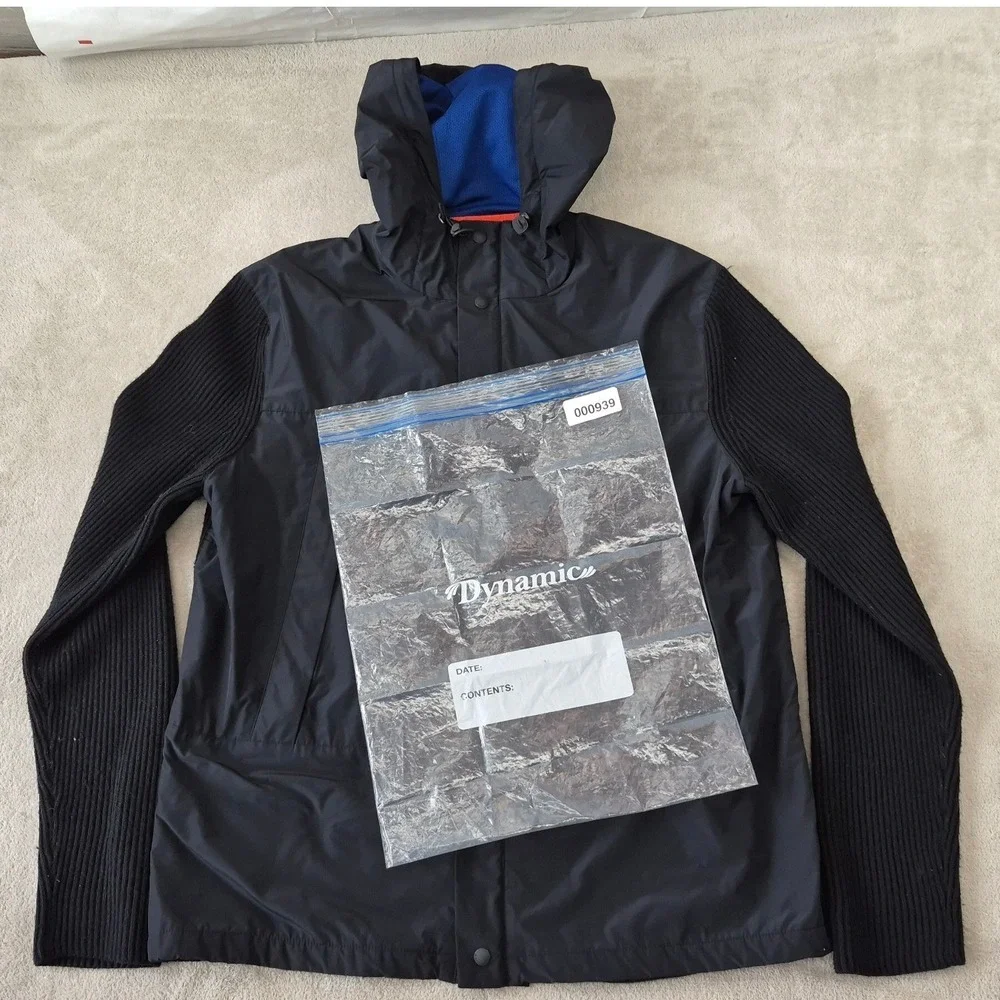 Banana Republic Jacket Hybrid‎ Knit Sleeve Hooded Windbreaker XL Black Techwear